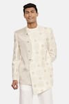 Shop_Mayank Modi - Men_White Silk Tissue Embroidered Bandhgala _Online_at_Aza_Fashions