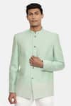 Shop_Mayank Modi - Men_Green Silk Cotton Bandhgala_Online_at_Aza_Fashions