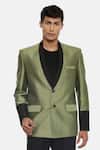 Shop_Mayank Modi - Men_Green Silk Cotton Blazer_Online_at_Aza_Fashions