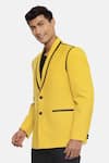 Buy_Mayank Modi - Men_Yellow Cotton Shawl Lapel Blazer_Online_at_Aza_Fashions