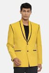 Shop_Mayank Modi - Men_Yellow Cotton Shawl Lapel Blazer_Online_at_Aza_Fashions
