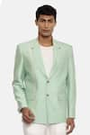 Shop_Mayank Modi - Men_Green Silk Cotton Notched Lapel Blazer _Online_at_Aza_Fashions