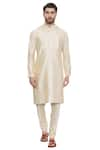 Buy_Mayank Modi - Men_Beige Silk Blend Plain Pintuck Kurta With Churidar  _Online_at_Aza_Fashions