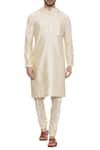 Buy_Mayank Modi - Men_Beige Silk Blend Plain Pintuck Kurta With Churidar For Men_at_Aza_Fashions