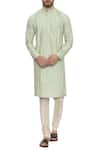 Buy_Mayank Modi - Men_Green Silk Blend Embroidered Running Stitch Kurta And Churidar  _at_Aza_Fashions