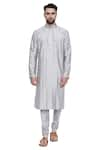 Buy_Mayank Modi - Men_Silver Cotton Silk Embroidered Stitch Line Kurta And Churidar  _Online_at_Aza_Fashions