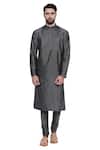 Buy_Mayank Modi - Men_Grey Cotton Silk Plain Pintuck Kurta With Churidar _Online_at_Aza_Fashions