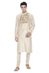 Buy_Mayank Modi - Men_Beige Silk Chanderi Print Floral Kurta With Churidar _Online_at_Aza_Fashions