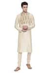 Buy_Mayank Modi - Men_Beige Silk Chanderi Print Floral Kurta With Churidar _Online_at_Aza_Fashions