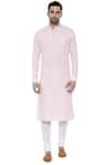 Buy_Mayank Modi - Men_Pink Linen Embroidered Mandarin Collar Kurta Set _Online_at_Aza_Fashions