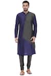 Mayank Modi - Men_Blue Cotton/silk Embroidered Thread Asymmetric Panel Kurta Set  _Online_at_Aza_Fashions