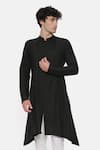 Buy_Mayank Modi - Men_Black Cotton Pleated Asymmetric Kurta Set _at_Aza_Fashions