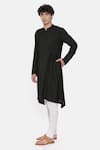 Mayank Modi - Men_Black Cotton Pleated Asymmetric Kurta Set _Online_at_Aza_Fashions