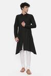 Buy_Mayank Modi - Men_Black Cotton Pleated Asymmetric Kurta Set _Online_at_Aza_Fashions