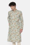 Buy_Mayank Modi - Men_Green Linen Floral Print Kurta Set _at_Aza_Fashions