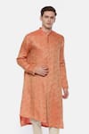 Buy_Mayank Modi - Men_Orange Linen Jacquard Asymmetric Kurta Set  _at_Aza_Fashions