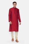 Mayank Modi - Men_Red Silk Jacquard Kurta Set _Online_at_Aza_Fashions