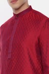 Shop_Mayank Modi - Men_Red Silk Jacquard Kurta Set _Online_at_Aza_Fashions