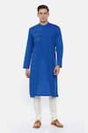Mayank Modi - Men_Blue Malai Cotton Overlap Kurta Set _Online_at_Aza_Fashions
