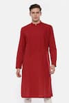 Buy_Mayank Modi - Men_Red Malai Cotton Overlap Kurta Set _at_Aza_Fashions