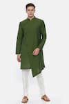 Mayank Modi - Men_Green Malai Cotton Overlap Kurta Set _Online_at_Aza_Fashions