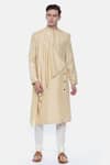 Mayank Modi - Men_Beige Silk Draped Kurta Set  _Online_at_Aza_Fashions