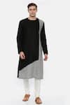 Mayank Modi - Men_Black 100% Linen Patchwork Kurta Set _Online_at_Aza_Fashions