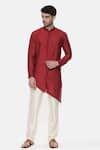 Buy_Mayank Modi - Men_Red Silk Plain Cotton Kurta Set _at_Aza_Fashions
