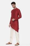 Buy_Mayank Modi - Men_Red Silk Plain Cotton Kurta Set _Online_at_Aza_Fashions