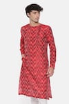 Buy_Mayank Modi - Men_Red Silk Ikat Kurta Set _at_Aza_Fashions