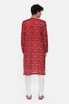 Shop_Mayank Modi - Men_Red Silk Ikat Kurta Set _at_Aza_Fashions