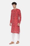 Mayank Modi - Men_Red Silk Ikat Kurta Set _Online_at_Aza_Fashions