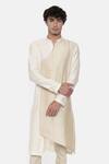 Buy_Mayank Modi - Men_Beige Cotton Jacquard Overlap Kurta Set _at_Aza_Fashions