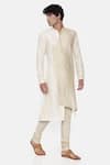 Mayank Modi - Men_Beige Cotton Jacquard Overlap Kurta Set _Online_at_Aza_Fashions