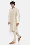 Buy_Mayank Modi - Men_Beige Cotton Jacquard Overlap Kurta Set _Online_at_Aza_Fashions