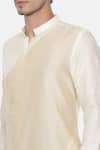 Shop_Mayank Modi - Men_Beige Cotton Jacquard Overlap Kurta Set _Online_at_Aza_Fashions