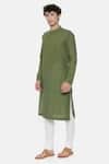 Mayank Modi - Men_Green Malai Cotton Overlap Kurta Set _Online_at_Aza_Fashions