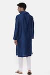 Shop_Mayank Modi - Men_Blue Linen Silk Plain Cowl Neck Kurta Set _at_Aza_Fashions