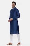 Buy_Mayank Modi - Men_Blue Linen Silk Plain Cowl Neck Kurta Set _Online_at_Aza_Fashions