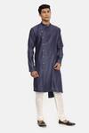 Mayank Modi - Men_Blue Silk Satin Kurta Set  _Online_at_Aza_Fashions