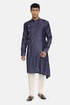 Shop_Mayank Modi - Men_Blue Silk Satin Kurta Set  _Online_at_Aza_Fashions