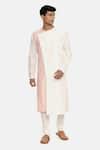 Buy_Mayank Modi - Men_White Silk Cotton Overlap Kurta Set _at_Aza_Fashions
