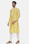 Mayank Modi - Men_Yellow Linen Silk Embroidered Floral Kurta Set _Online_at_Aza_Fashions