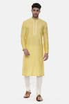 Buy_Mayank Modi - Men_Yellow Linen Silk Embroidered Floral Kurta Set _Online_at_Aza_Fashions