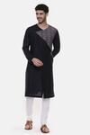 Buy_Mayank Modi - Men_Black Linen Printed Abstract Overlap Kurta Set_Online_at_Aza_Fashions