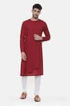 Buy_Mayank Modi - Men_Red Malai Cotton Plain Full Sleeve Kurta Set _at_Aza_Fashions