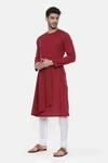 Buy_Mayank Modi - Men_Red Malai Cotton Plain Full Sleeve Kurta Set _Online_at_Aza_Fashions