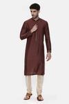 Buy_Mayank Modi - Men_Brown Silk Cotton Plain Full Sleeve Kurta Set _at_Aza_Fashions