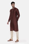 Mayank Modi - Men_Brown Silk Cotton Plain Full Sleeve Kurta Set _Online_at_Aza_Fashions