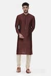 Buy_Mayank Modi - Men_Brown Silk Cotton Plain Full Sleeve Kurta Set _Online_at_Aza_Fashions